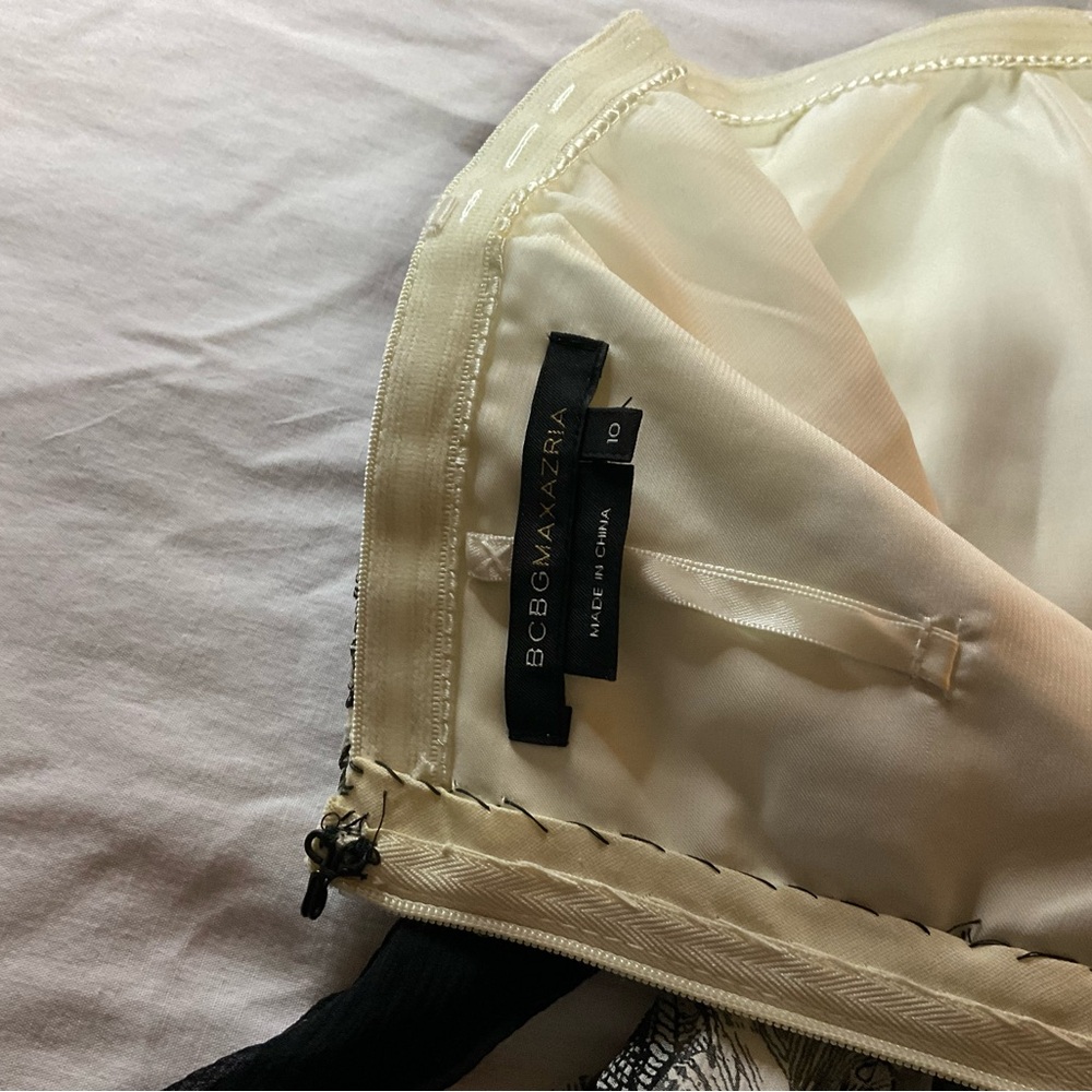BCBGMaxAzria Cream and Black Strapless Silk Dress - Picture 8 of 13
